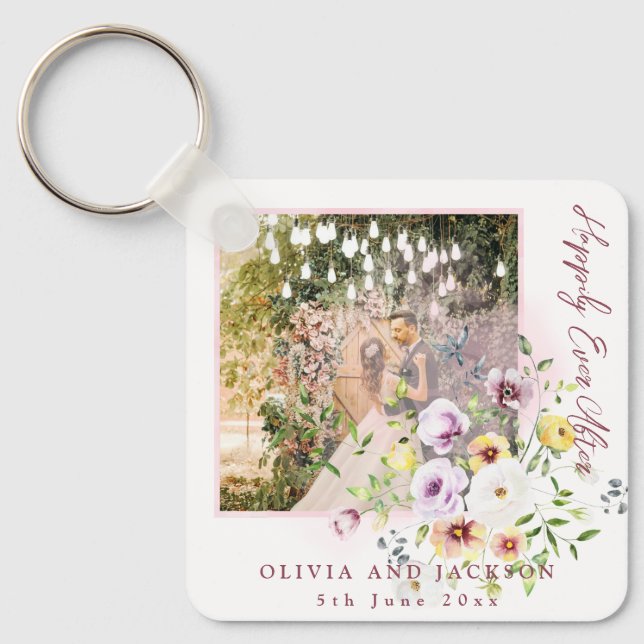 Blush Lavender Purple Floral Happily Ever After  Key Ring (Front)