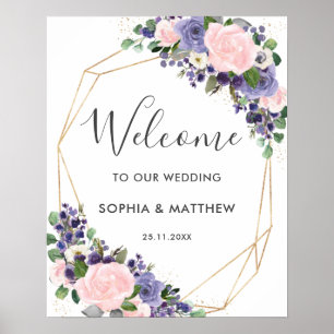 Blush Lavender Purple Floral Wedding Welcome Sign