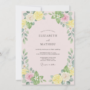 Blush Lemon Citrus Eucalyptus Wedding Invitation