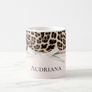Blush Leopard White Bow  Coffee Mug
