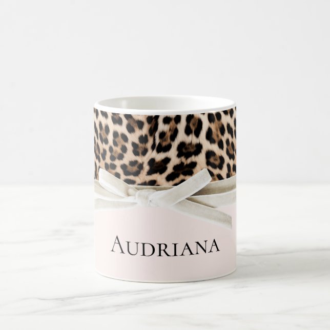Blush Leopard White Bow  Coffee Mug (Center)