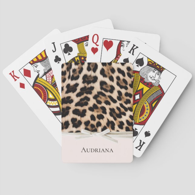 Blush Leopard White Bow  Playing Cards (Back)