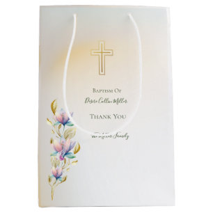Blush & Lilac Floral ,Gold Cross Baptism gift bag