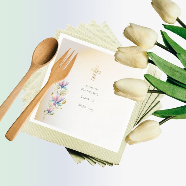 Blush & Lilac Floral ,Gold Cross Baptism napkins  (Creator Uploaded)