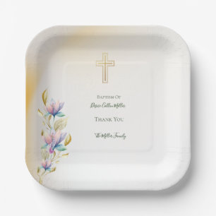 Blush & Lilac Floral ,Gold Cross Baptism plates