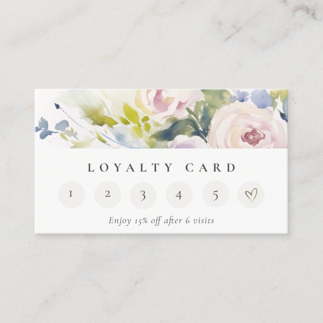 Blush Lilac Rose Floral Bunch 6 Punch Loyalty Business Card (Front)