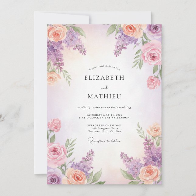Blush Lilac Wisteria Wedding Invitation (Front)