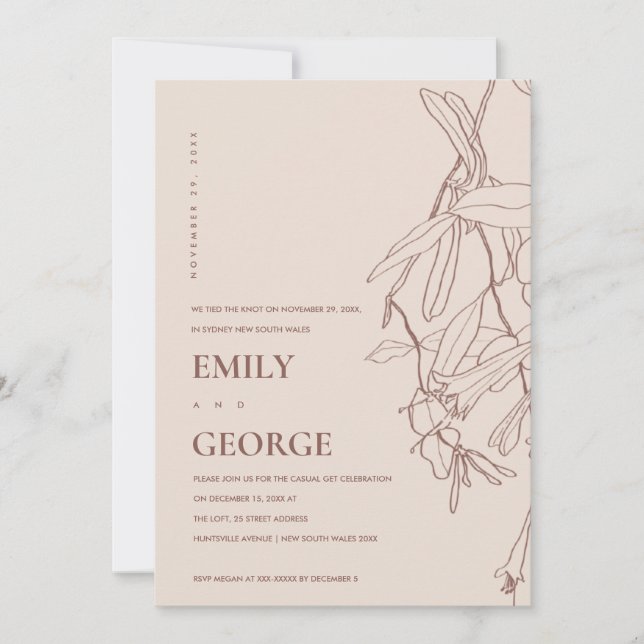 BLUSH LINE DRAWING FLORAL WE TIED THE KNOT INVITE (Front)