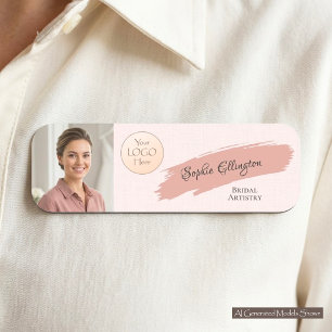 Blush Linen Luxury Photo Logo Beauty Salon Name Tag