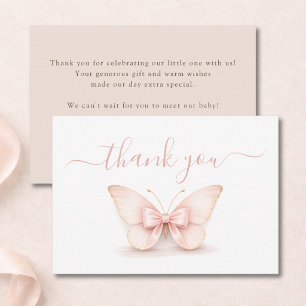 Blush Little Butterfly Luxury Girl Baby Shower Thank You Card