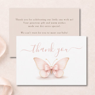 Blush Little Butterfly Luxury Girl Baby Shower Thank You Card