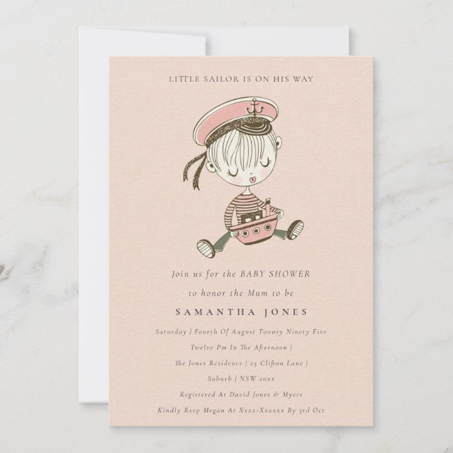 Blush Little Sailor Nautical Baby Shower Invite (Front)