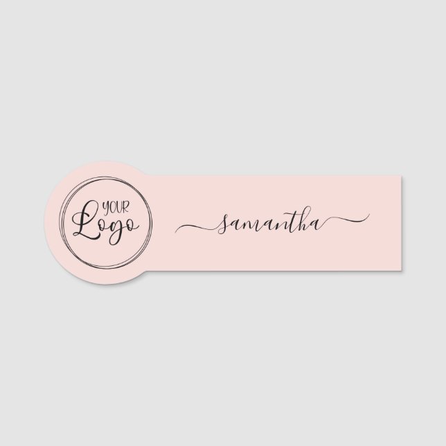 Blush Logo with Elegant Swash Signature Name Tag (Front)
