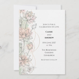 Blush Lotus Watercolor Wedding Invitation