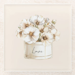 Blush Love Pretty White Flowers Glass Coaster