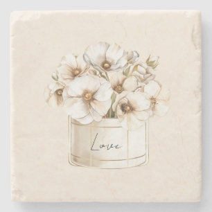 Blush Love Pretty White Flowers Stone Coaster