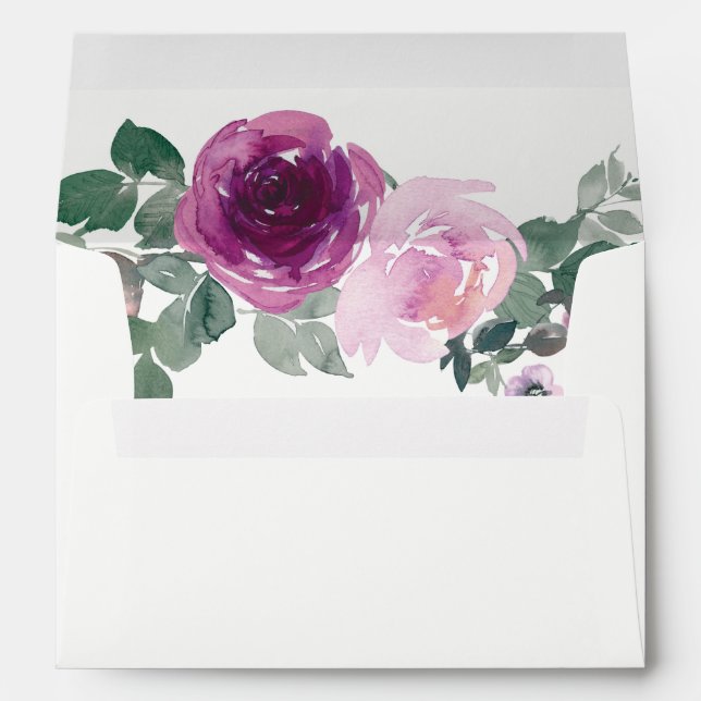 Blush Magenta Floral Bouquet Ivory Envelope (Back (Bottom))