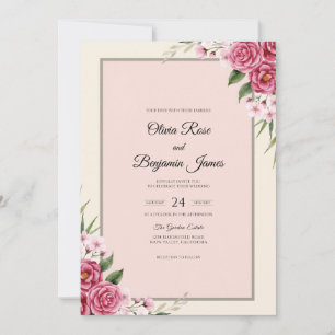 Blush Magenta Rose Wedding Invitation