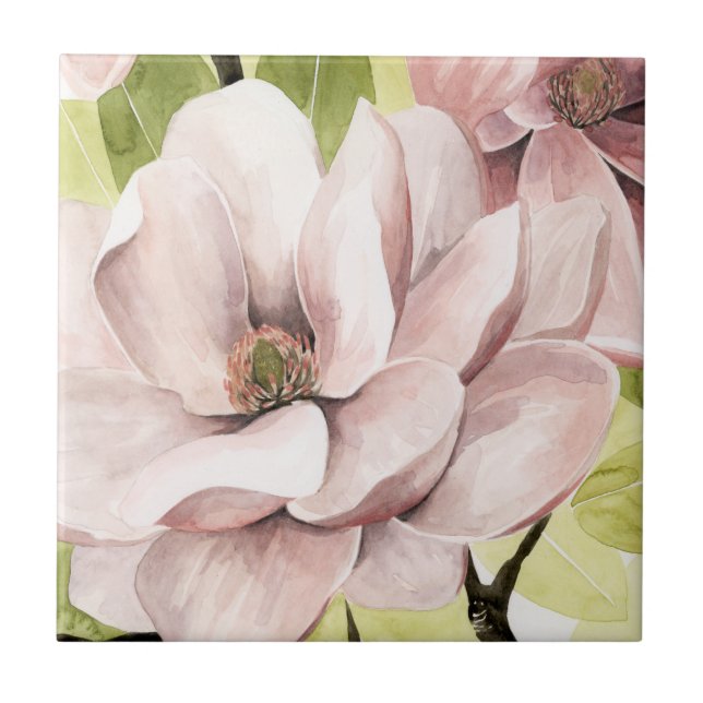 Blush Magnolia Flowers Ceramic Tile (Front)