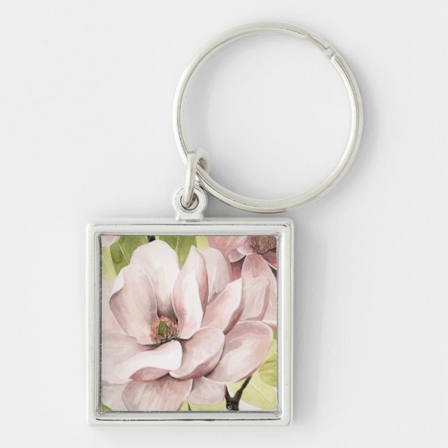 Blush Magnolia Flowers Key Ring (Front)