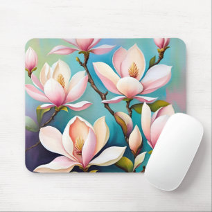 Blush magnolia flowers mouse pad