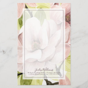 Blush Magnolia Flowers Stationery