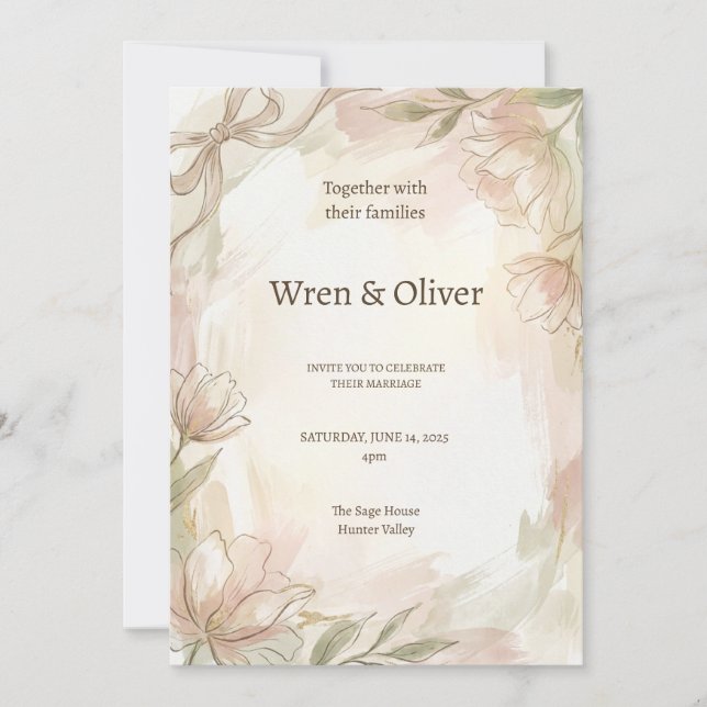 Blush Magnolia Wedding Invitation (Front)