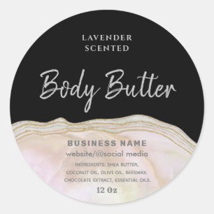 Blush marble agate script body butter label
