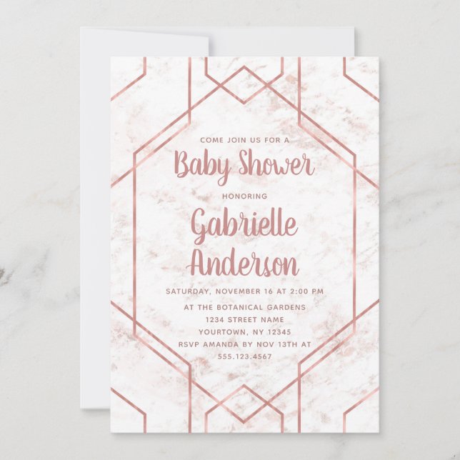 Blush Marble and Rose Gold Baby Shower Invitation (Front)