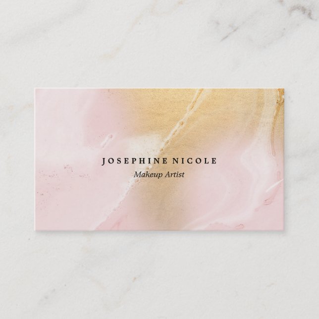 Blush Marble Faux Gold Makeup Artist Business Card (Front)