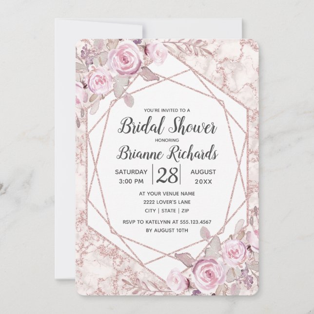 Blush Marble Geometric Bridal Shower Invitation (Front)