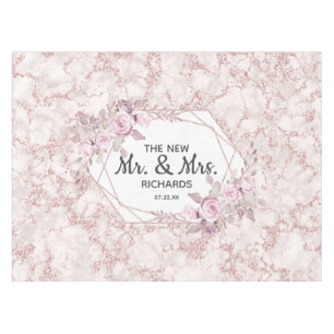 Blush Marble Geometric Frame Wedding Monogram Tablecloth