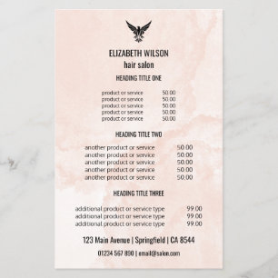 Blush Marble Hair Salon Price List Template Flyer