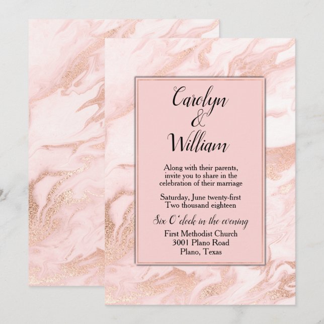 Blush Marbled Wedding Invitation (Front/Back)