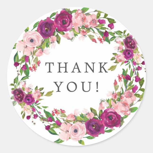 Blush Marsala Bridal Shower Thank You Favour Classic Round Sticker (Front)