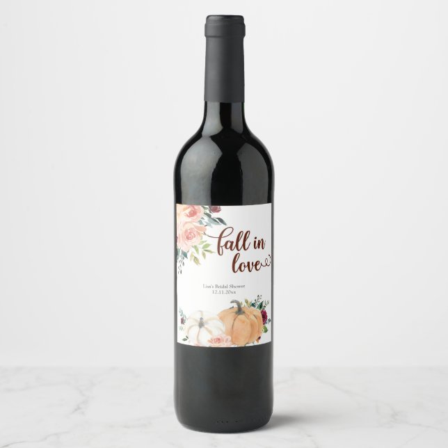 Blush Marsala Floral Pumpkin Wine Label (Front)