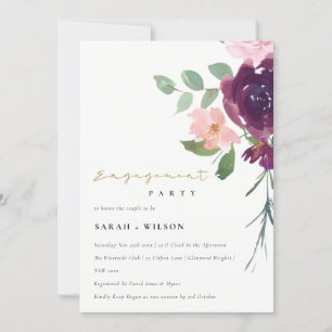 BLUSH MARSALA RED ROSE FLORAL ENGAGEMENT INVITE