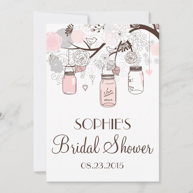 Blush Mason Jars Floral Bridal Shower Invitation (Front)
