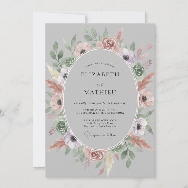 Blush Mauve Anemone Wedding Invitation (Front)