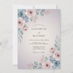 Blush Mauve Artistic Spring Wedding Invitation
