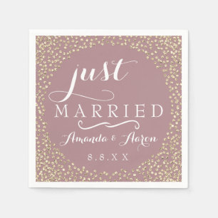 Blush Mauve Gold Confetti Wedding Just Married Napkin