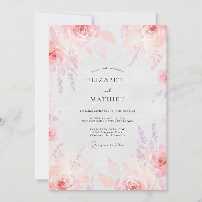 Blush Mauve Painted Wedding Invitation (Front)