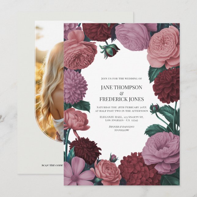 Blush Mauve, Peach Blossom & Rosewood Velvet Invitation (Front/Back)
