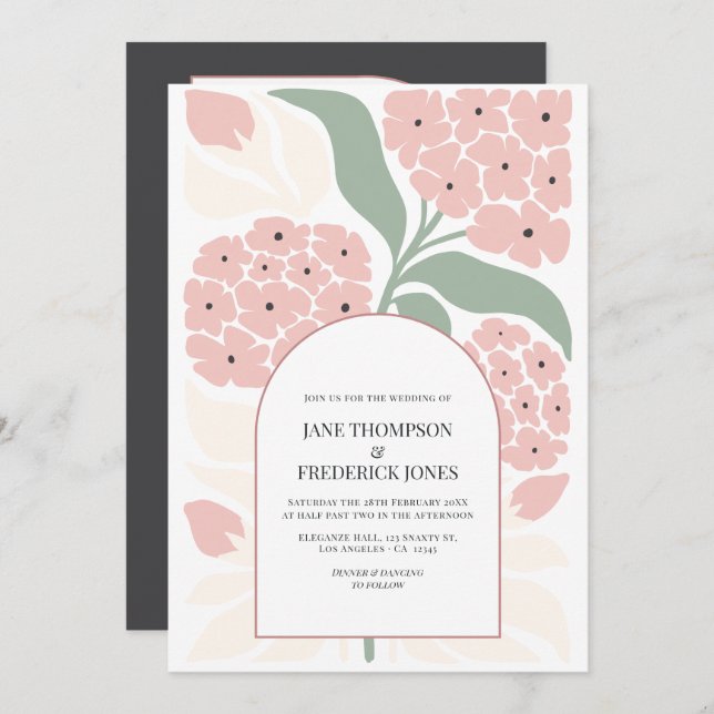 Blush Meadow Abstract Floral Modern Spring Wedding Invitation (Front/Back)