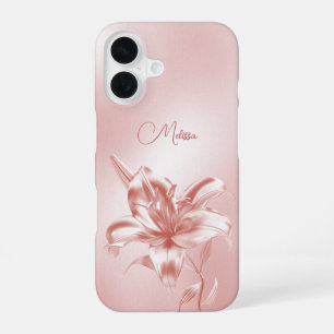 Blush Metallic 3D Lily Flower iPhone 16 Case