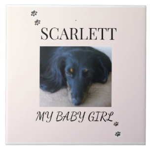 Blush Minimal Pet 1 Photo with Paw Prints Ceramic Tile