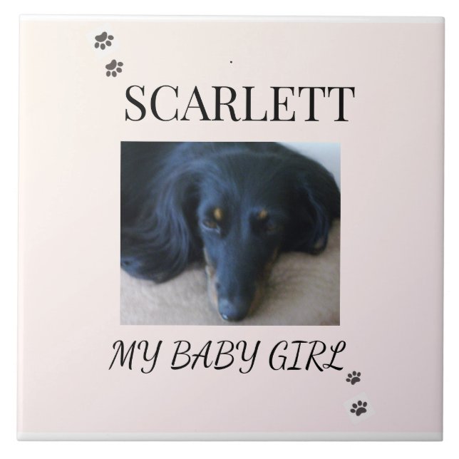 Blush Minimal Pet 1 Photo with Paw Prints Ceramic Tile (Front)
