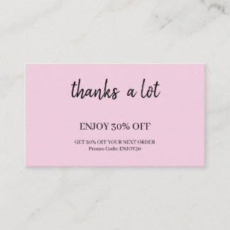 Blush Minimal Thank You Discount Rewards Card