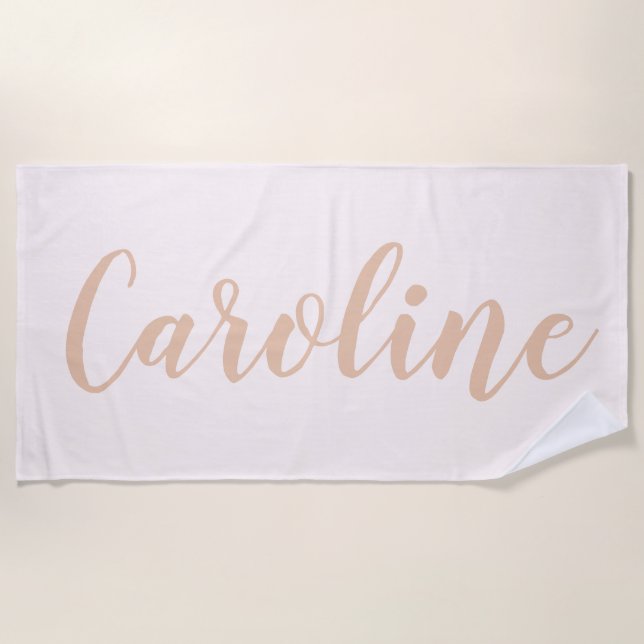 Blush Minimalist Calligraphy Personalised Name  Beach Towel (Front)