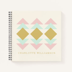 Blush, Mint, and Gold Geometric Art Personalised Notebook